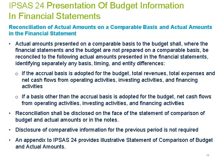 IPSAS 24 Presentation Of Budget Information In Financial Statements Reconciliation of Actual Amounts on