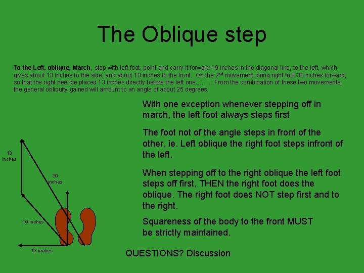 The Oblique step To the Left, oblique, March, step with left foot, point and