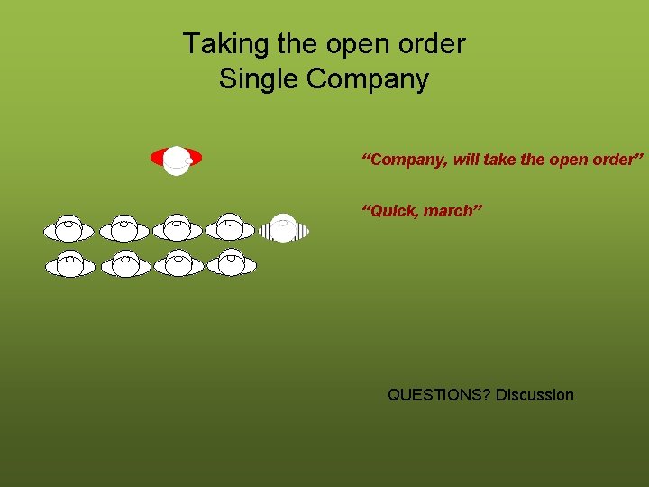 Taking the open order Single Company “Company, will take the open order” “Quick, march”