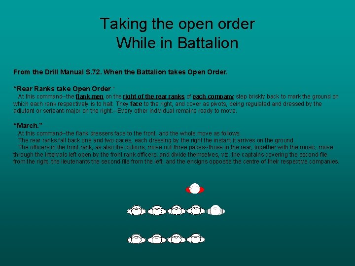 Taking the open order While in Battalion From the Drill Manual S. 72. When