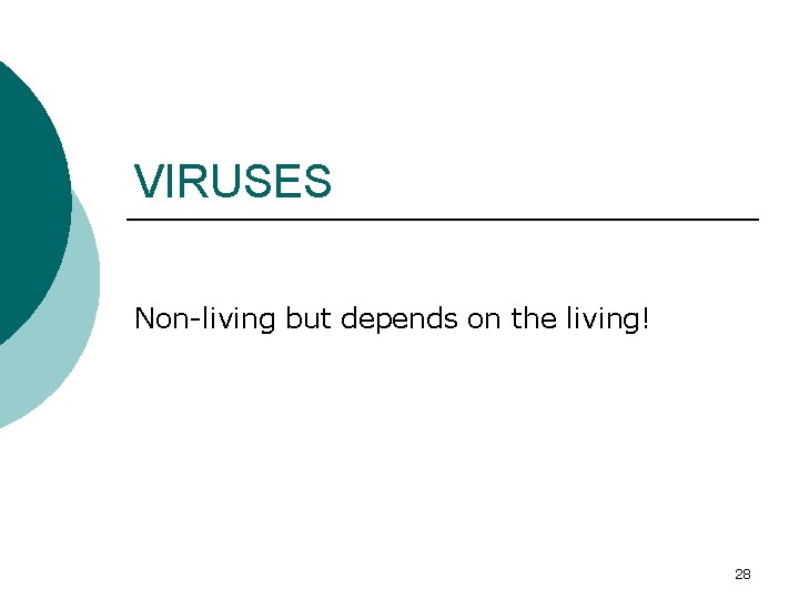 VIRUSES Non-living but depends on the living! 28 