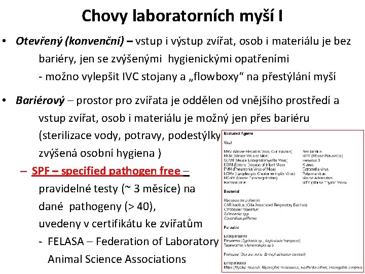 Chovy laboratorních myší I • Otevřený (konvenční) – vstup i výstup zvířat, osob i