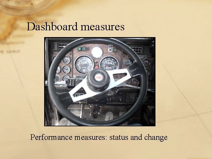 Dashboard measures Performance measures: status and change 