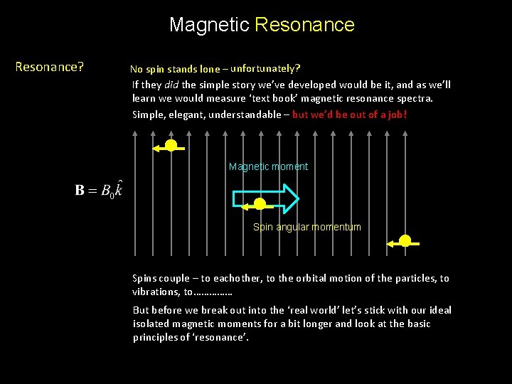 Magnetic Resonance? No spin stands lone – unfortunately? If they did the simple story
