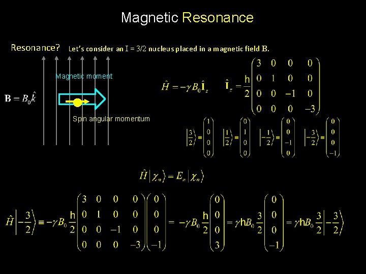Magnetic Resonance? Let’s consider an I = 3/2 nucleus placed in a magnetic field