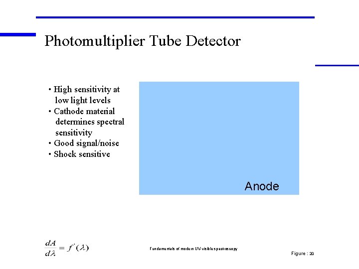 Photomultiplier Tube Detector • High sensitivity at low light levels • Cathode material determines