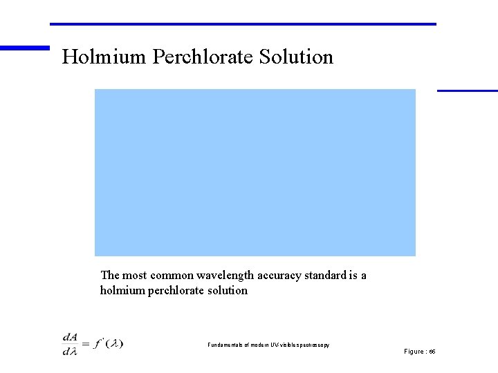 Holmium Perchlorate Solution The most common wavelength accuracy standard is a holmium perchlorate solution