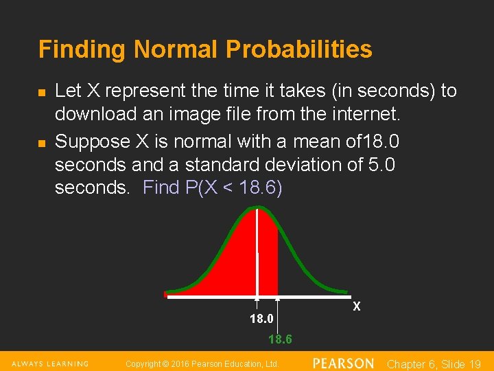 Finding Normal Probabilities n n Let X represent the time it takes (in seconds)