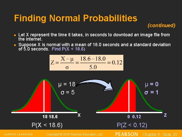 Finding Normal Probabilities n n (continued) Let X represent the time it takes, in