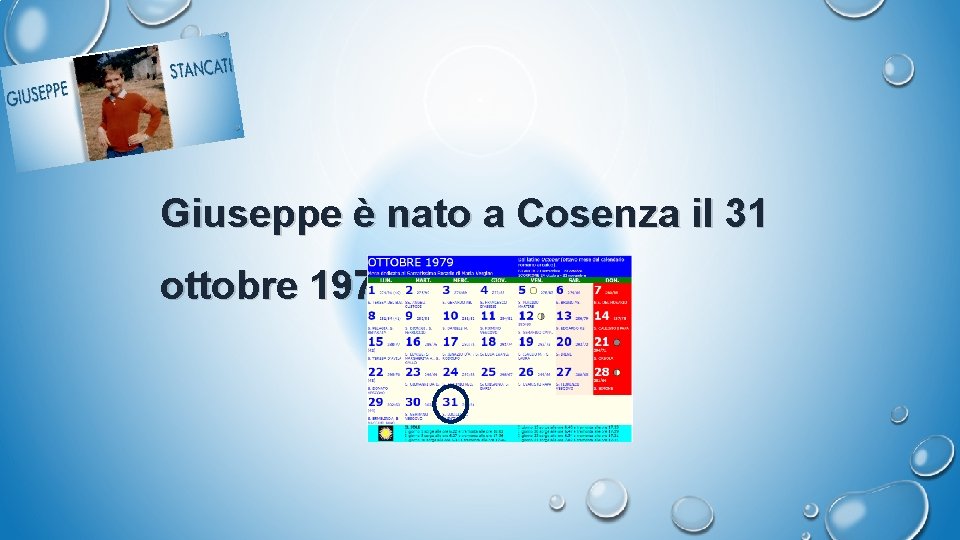 Giuseppe è nato a Cosenza il 31 ottobre 1979. 