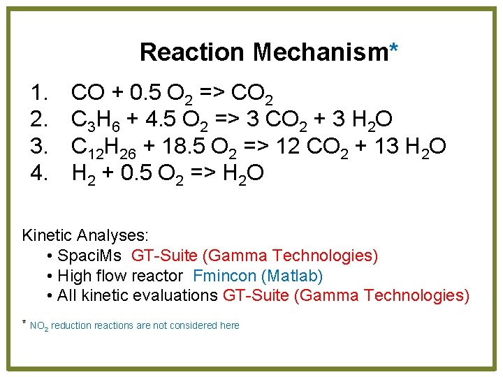 Reaction Mechanism* 1. 2. 3. 4. CO + 0. 5 O 2 => CO