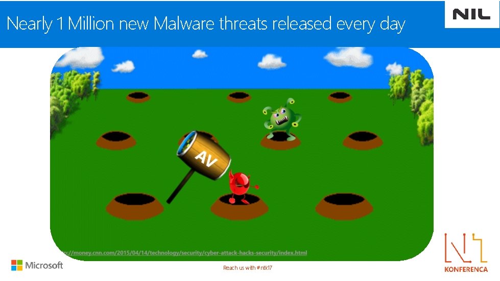 Nearly 1 Million new Malware threats released every day Reach us with #ntk 17