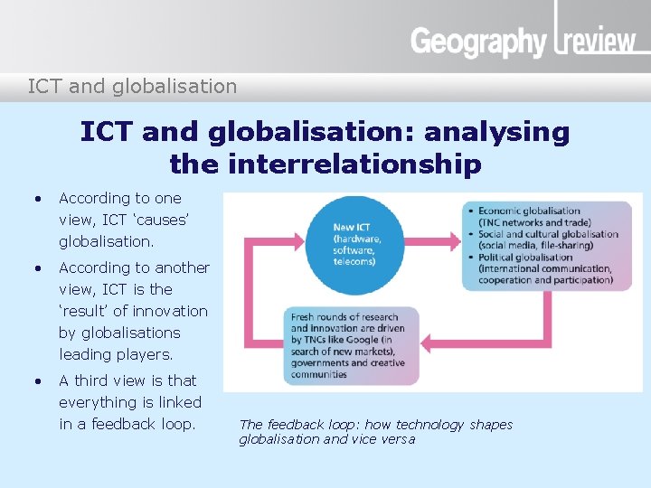 ICT and globalisation: analysing the interrelationship • According to one view, ICT ‘causes’ globalisation.