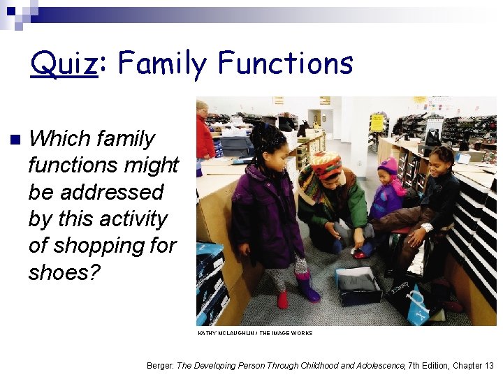 Quiz: Family Functions n Which family functions might be addressed by this activity of