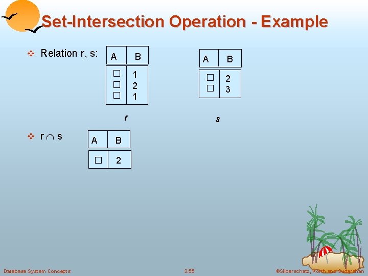 Set-Intersection Operation - Example v Relation r, s: A B � � � 1