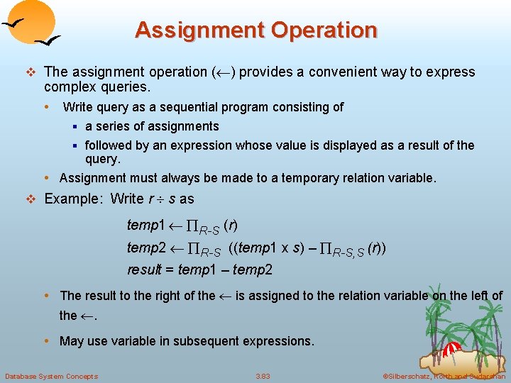 Assignment Operation v The assignment operation ( ) provides a convenient way to express