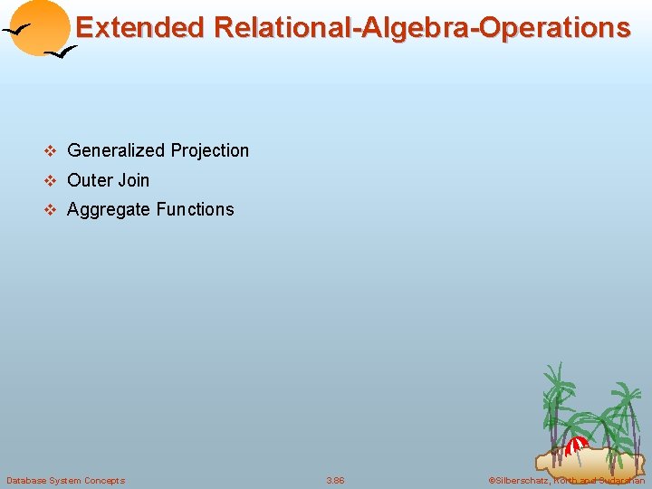 Extended Relational-Algebra-Operations v Generalized Projection v Outer Join v Aggregate Functions Database System Concepts