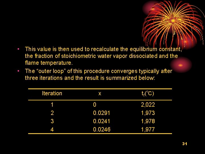  • This value is then used to recalculate the equilibrium constant, the fraction