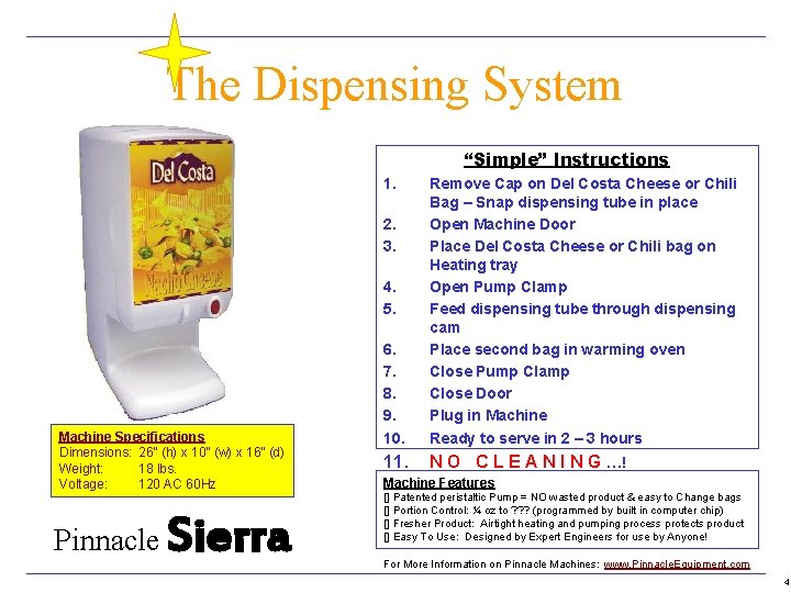 The Dispensing System “Simple” Instructions 1. 6. 7. 8. 9. 10. Remove Cap on