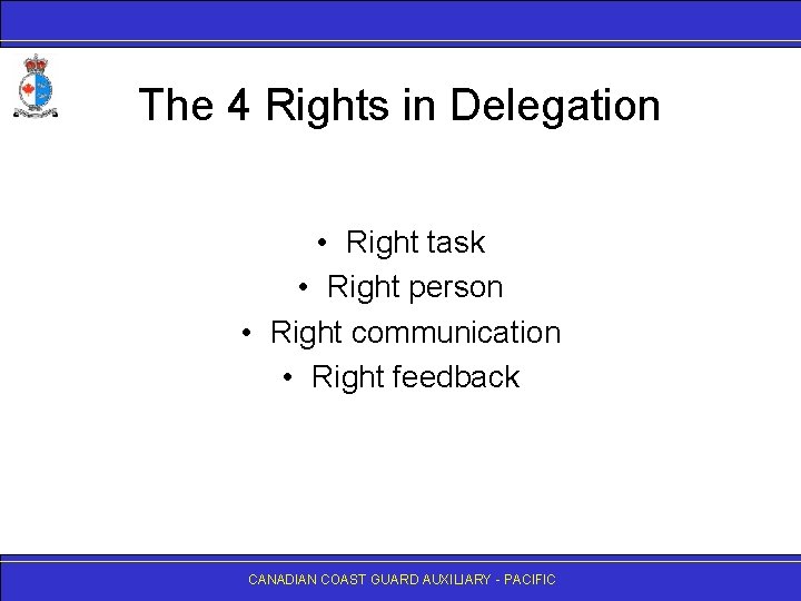 The 4 Rights in Delegation • Right task • Right person • Right communication