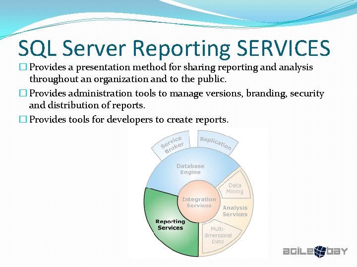 SQL Server Reporting SERVICES � Provides a presentation method for sharing reporting and analysis