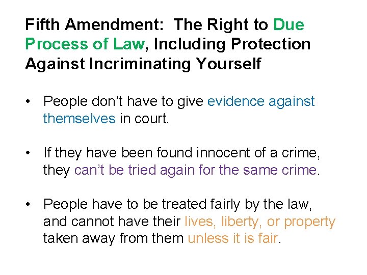 Fifth Amendment: The Right to Due Process of Law, Including Protection Against Incriminating Yourself