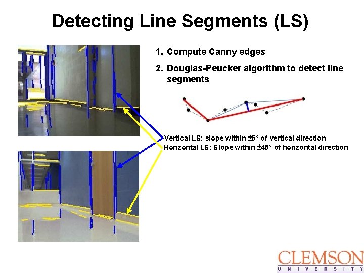 Detecting Line Segments (LS) 1. Compute Canny edges 2. Douglas-Peucker algorithm to detect line