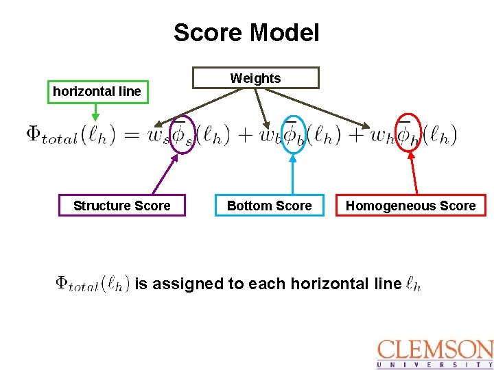 Score Model horizontal line Structure Score Weights Bottom Score Homogeneous Score is assigned to