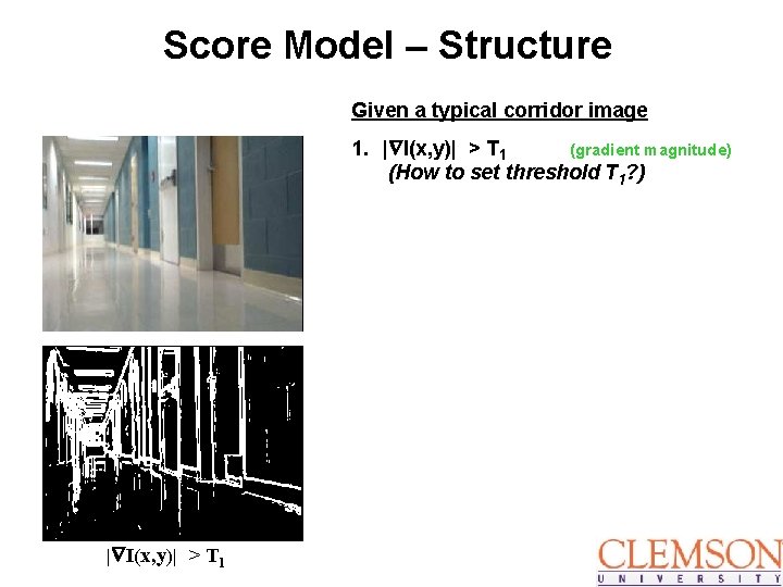 Score Model – Structure Given a typical corridor image 1. | I(x, y)| >