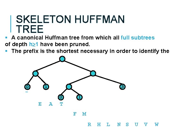 SKELETON HUFFMAN TREE § A canonical Huffman tree from which all full subtrees of