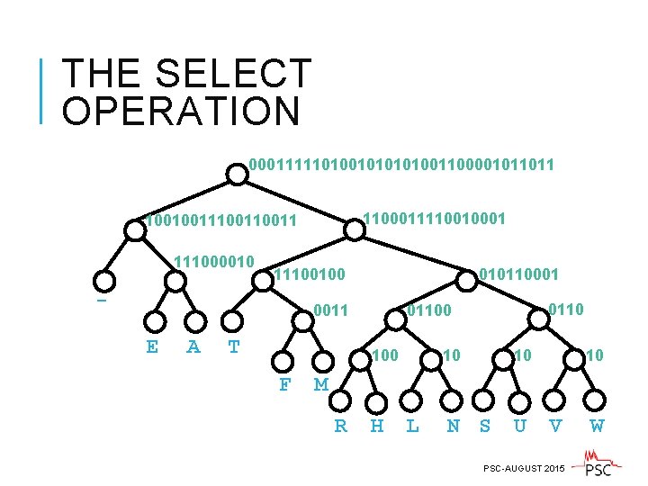 THE SELECT OPERATION 000111110100101001100001011011 1100011110010001 100100110011 111000010 11100100 - 010110001 0011 E A T