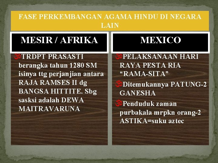 FASE PERKEMBANGAN AGAMA HINDU DI NEGARA LAIN MESIR / AFRIKA TRDPT PRASASTI berangka tahun