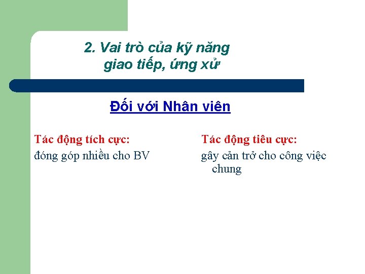 2. Vai trò của kỹ năng giao tiếp, ứng xử Đối với Nhân viên