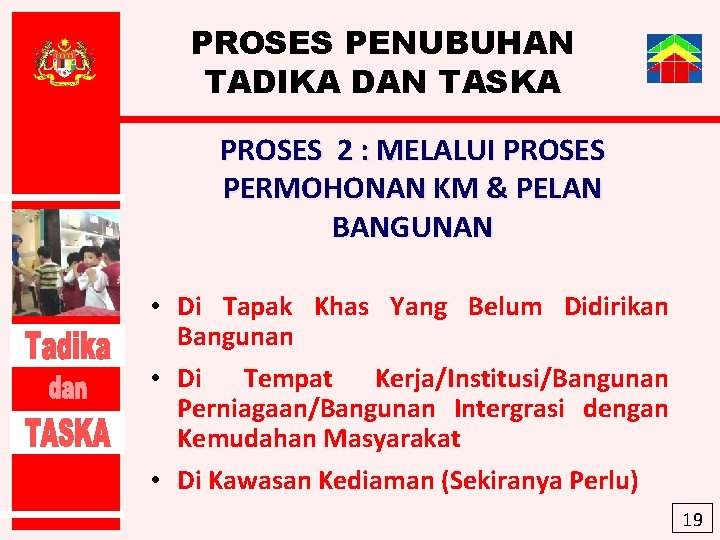 PROSES PENUBUHAN TADIKA DAN TASKA PROSES 2 : MELALUI PROSES PERMOHONAN KM & PELAN