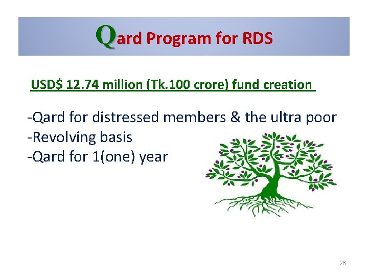 Qard Program for RDS USD$ 12. 74 million (Tk. 100 crore) fund creation -Qard