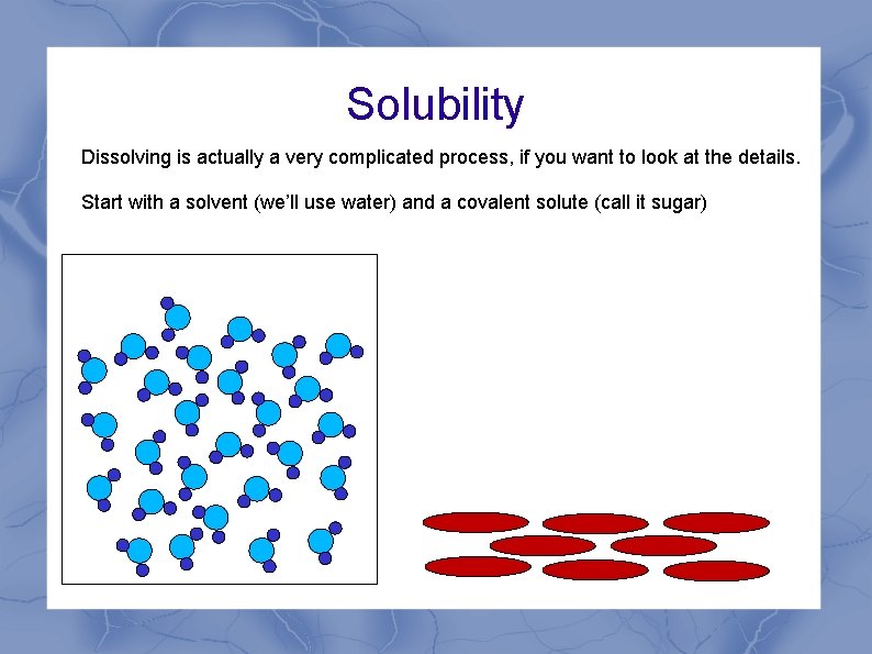 Solubility Dissolving is actually a very complicated process, if you want to look at Solubility Dissolving is actually a very complicated process, if you want to look at