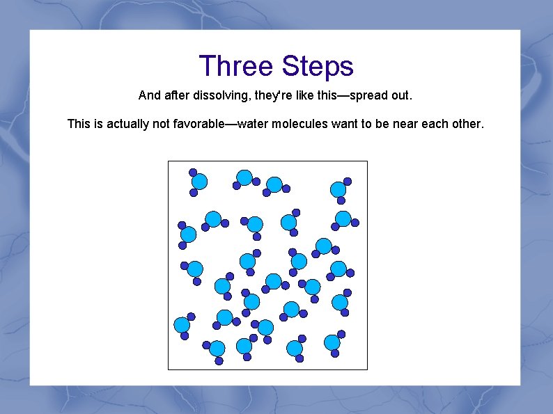 Three Steps And after dissolving, they're like this—spread out. This is actually not favorable—water Three Steps And after dissolving, they're like this—spread out. This is actually not favorable—water