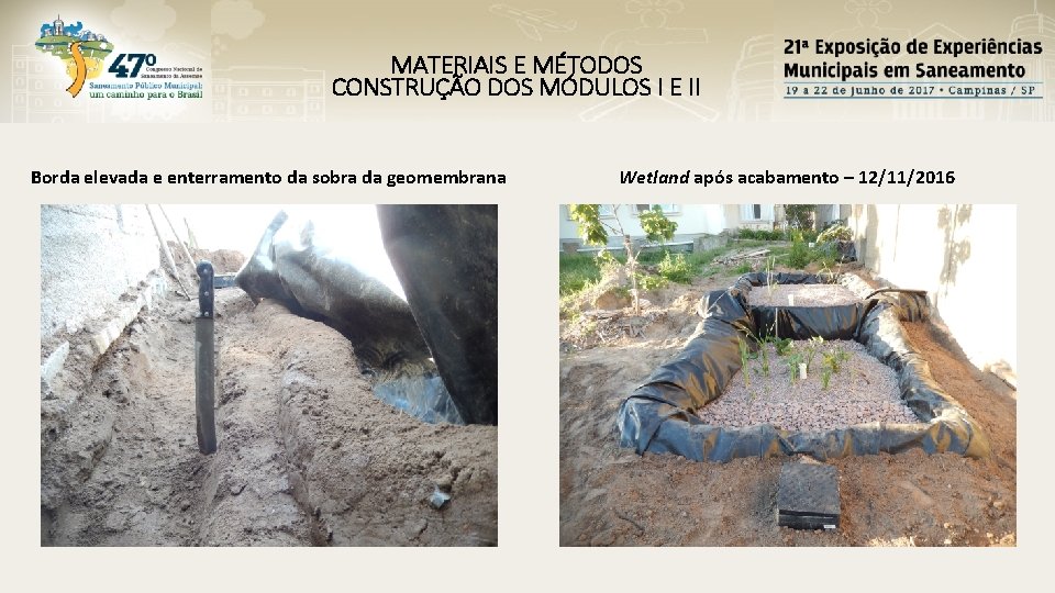 MATERIAIS E MÉTODOS CONSTRUÇÃO DOS MÓDULOS I E II Borda elevada e enterramento da