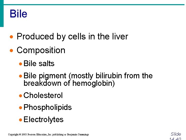 Bile · Produced by cells in the liver · Composition · Bile salts ·