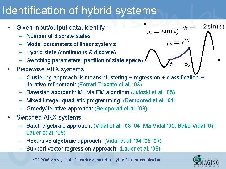 Identification of hybrid systems • Given input/output data, identify – – Number of discrete