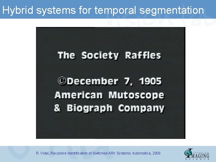 Hybrid systems for temporal segmentation R. Vidal, Recursive Identification of Switched ARX Systems. Automatica,