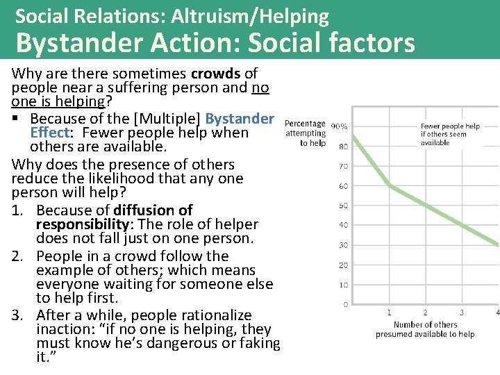 Social Relations: Altruism/Helping Bystander Action: Social factors Why are there sometimes crowds of people