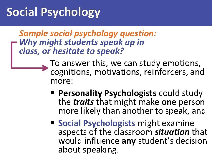 Social Psychology Sample social psychology question: Why might students speak up in class, or