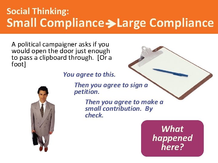 Social Thinking: Small Compliance Large Compliance A political campaigner asks if you would open