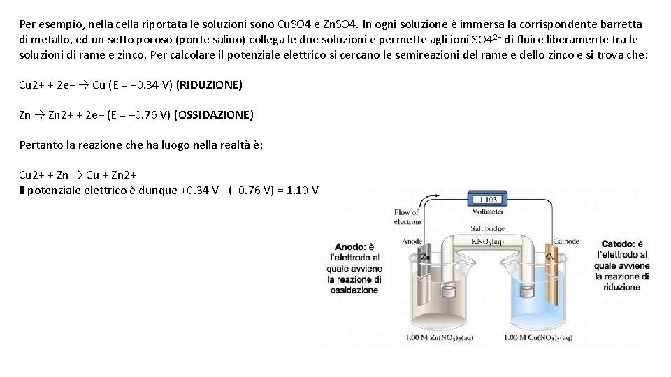 Per esempio, nella cella riportata le soluzioni sono Cu. SO 4 e Zn. SO