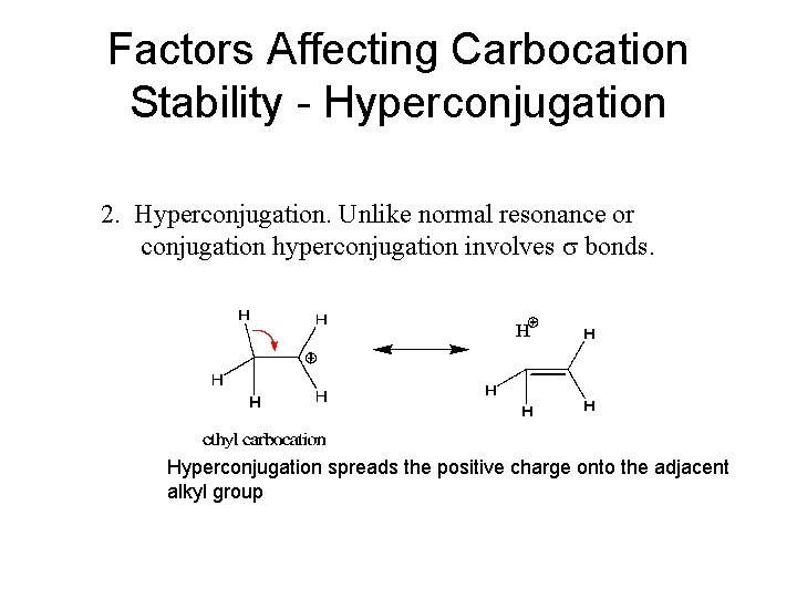 Factors Affecting Carbocation Stability - Hyperconjugation 2. Hyperconjugation. Unlike normal resonance or conjugation hyperconjugation