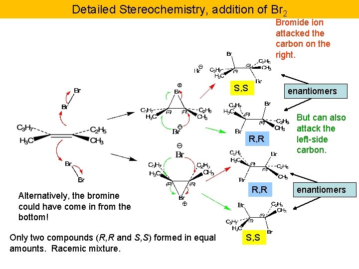 Detailed Stereochemistry, addition of Br 2 Bromide ion attacked the carbon on the right.