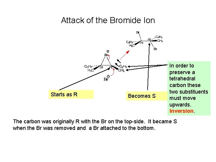 Attack of the Bromide Ion Starts as R Becomes S In order to preserve