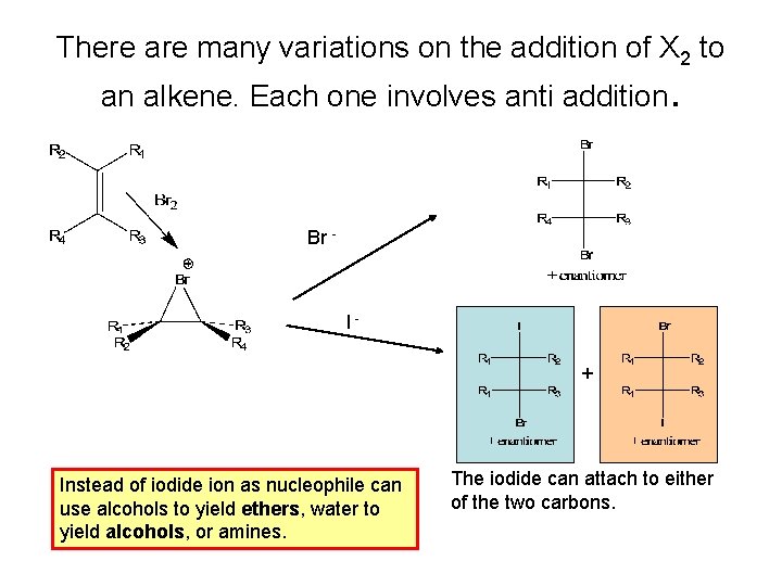 There are many variations on the addition of X 2 to an alkene. Each