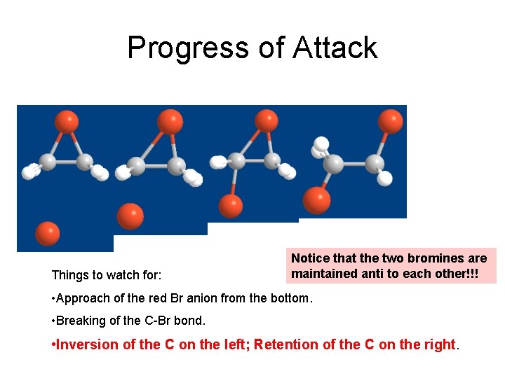 Progress of Attack Things to watch for: Notice that the two bromines are maintained